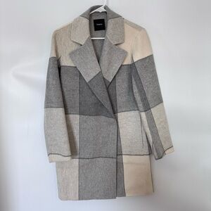 Theory Boy Coat in Buffalo Check Double-Face Wool Cashmere Grey White size P XS